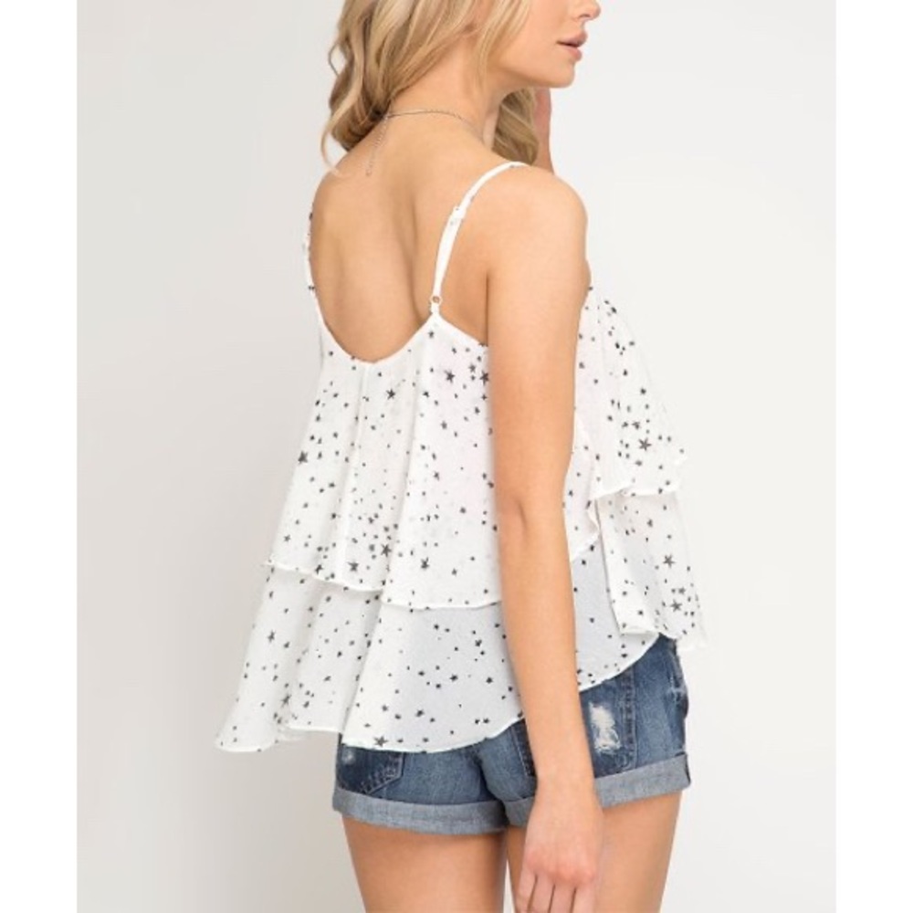 NWT Star Print RuffledTiered Sleeveless Top, Sz. S - Picture 2 of 4